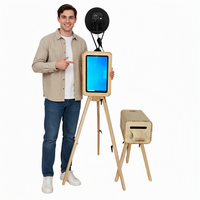 Photomaton portable vertical rétro en bois à double coque pour Surface Pro, iPad, DSLR avec appareil photo et imprimante
