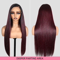 Perruques sans colle T1B/99J en cheveux humains, perruque à dentelle frontale avec coupe professionnelle en couches, raie libre et couleur bordeaux vibrante