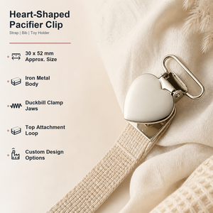 Clip per Ciuccio a Forma di Cuore 30x25mm Personalizzata OEM, Modello Weisita, Accessori per Cinghie e Porta Giocattoli per Neonati - Product Image 1