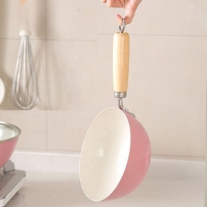 Nueva Sartén <span class=keywords><strong>Wok</strong></span> Pequeña de Hierro Fundido Rosa con Tapa de Vidrio Templado, Apta para Todo Tipo de Estufas, Antiadherente para Saltear - Product Image 2