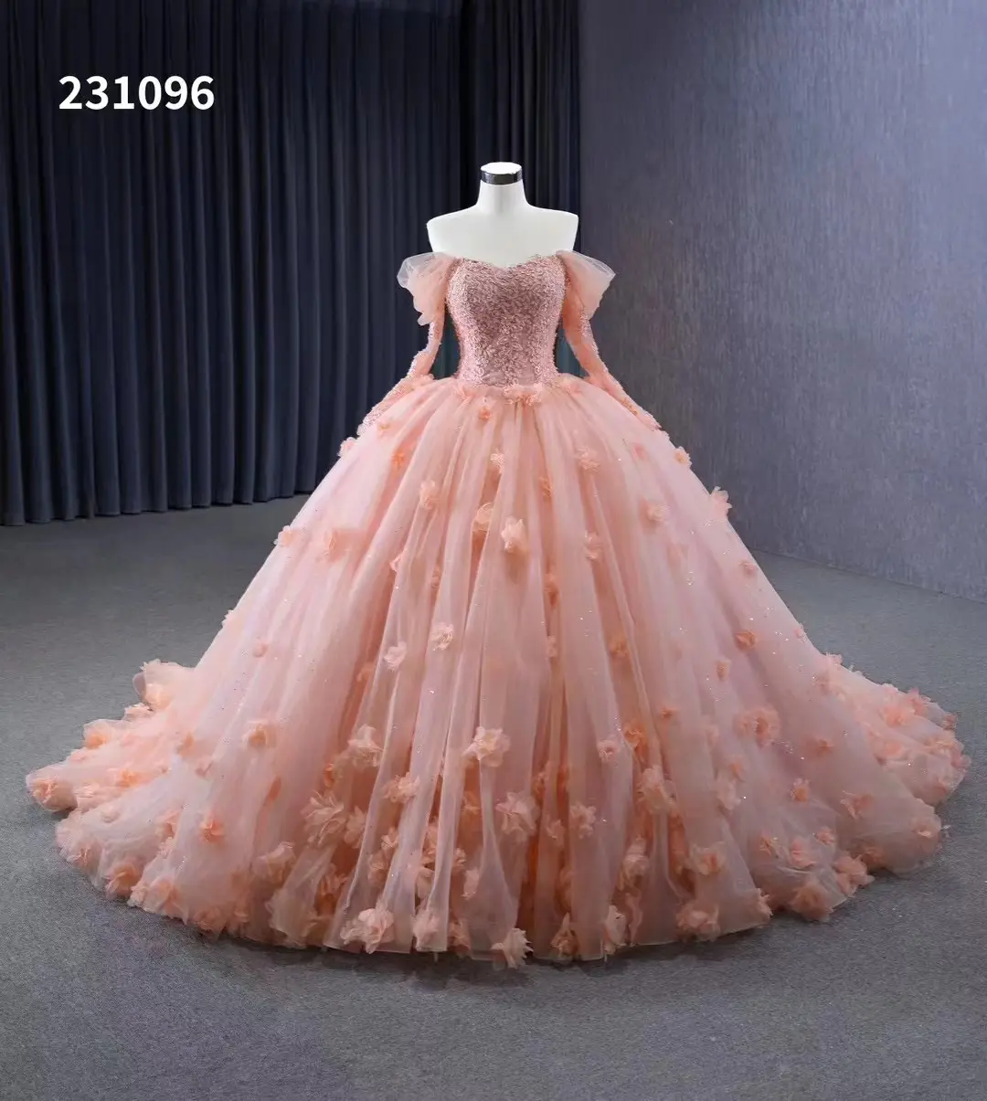 Feishiluo Luxury Shiny Sequin Fluffy Evening Prom Ballgown 3D Flower Off Shoulder SWEETHEART Wedding Big Ballgown Dress