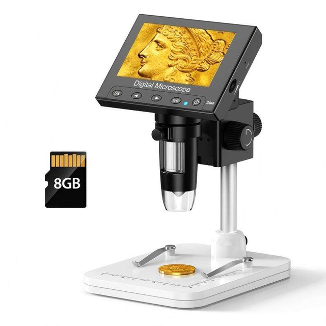 Portable DM4 Digital Stereo Microscope LCD Screen Adjustable Brightness Wireless USB 720P Resolution Microscope With 8GB Card