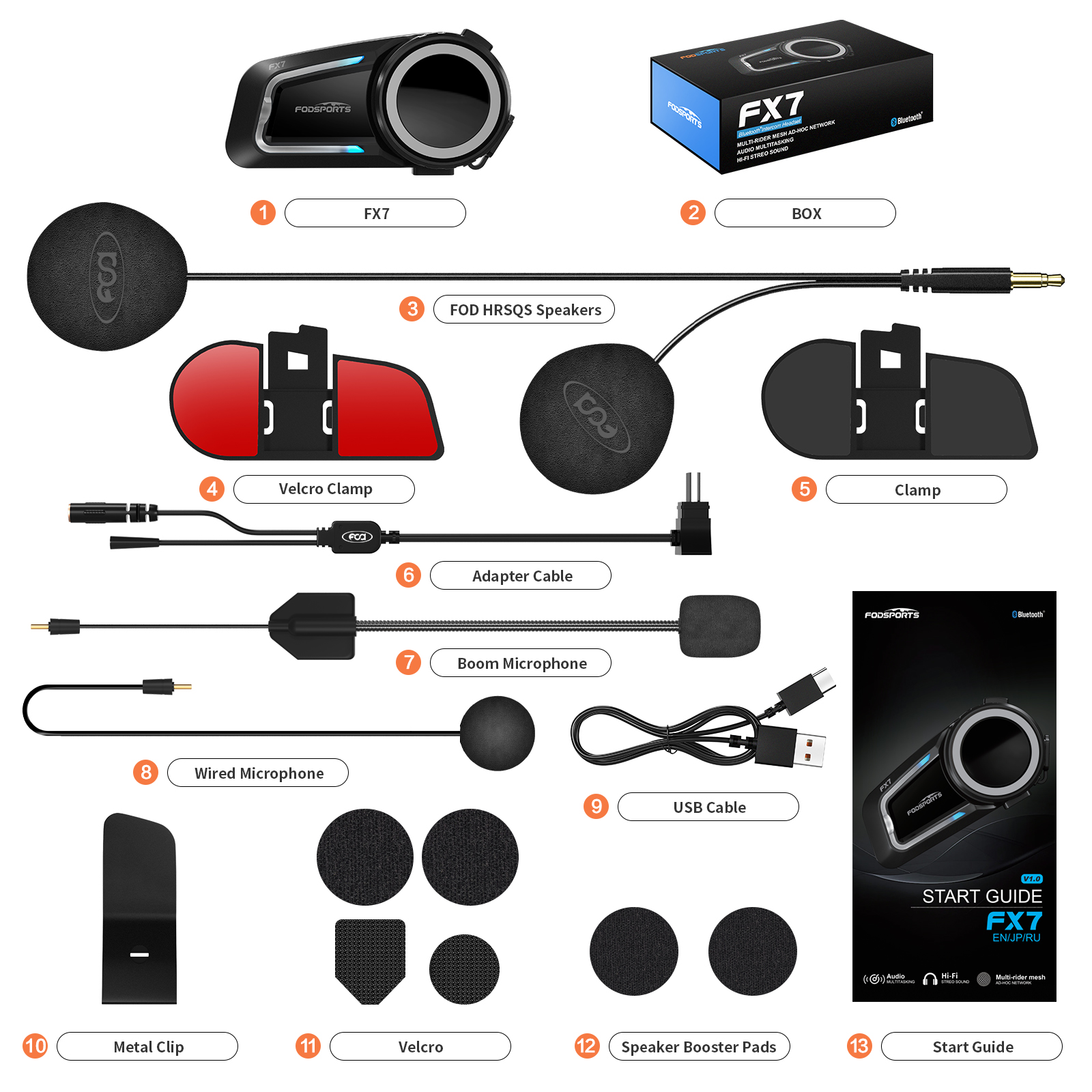 New Fodsports FX7 Bluetooth Helmet: 2000M Intercom for 10 Riders