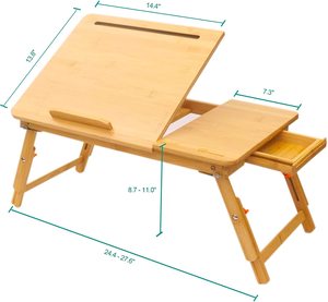 Bàn Để Đùi Máy Tính Xách Tay, Chiều Cao Và Góc Điều Chỉnh Được Bằng Tre, Giá Để Bàn Có Thể Gập Lại Với Khe Cắm Điện Thoại Máy Tính Bảng - Product Image 6