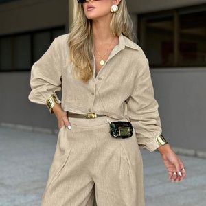 <strong>Korean</strong> Business <strong>Suit</strong> Women Latest Design Office Wear Wholesale Long Sleeve Cotton-Linen Solid High-Waist Casual Set - Product Image 3