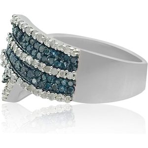 Natural White And Color Enhanced Blue Diamond <b>Ring</b> 925 Sterling <b>Silver</b> Round Cut Pave Setting <b>Statement</b> <b>Ring</b> Size 8 - Product Image 2