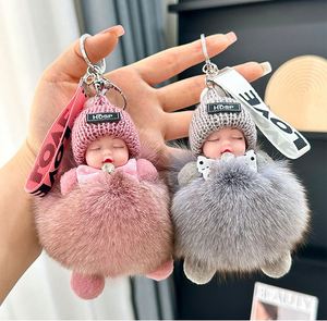 <b>Cute</b> Sleeping Baby <b>Doll</b> Keychain Plush Pendant Furry Ball Keychain Furry Car Keyring Bag Accessories Plush Keychain - Product Image 1