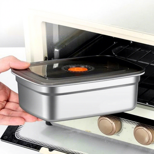 Conteneur de stockage alimentaire rectangulaire en acier inoxydable avec couvercle à clipser pour réfrigérateur, four, voyage - Packs multi-usages - Product Image 1