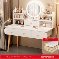 Table de toilette moderne éclairée en bois avec miroir et étagère 2 tiroirs bureau de maquillage meubles de chambre blanc gris organisateur de rangement
