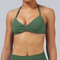 Set Yoga Olahraga Wanita Berkualitas Tinggi 2-Potong Bahan Nylon Spandex Solid Bernapas, Legging dan Bra Grosir