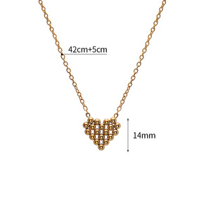 2024 delicata collana a catena a maglie in acciaio inossidabile perle semplici collegate cuore adorabile popolare motivo 'amore' a catena di clavicole con perline - Product Image 6