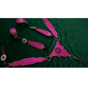 Western Leather Horse Bridle Breast Collar Set Hand Beaded <b>Equestrian</b> Tack Riding Ranch Rodeo Halters - Product Image 1