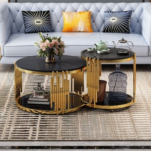 Space Saving <strong>Nesting</strong> Coffee <strong>Tables</strong> Round Sintered Stone Top Side <strong>Table</strong> with Matte Black Metal Base for <strong>Small</strong> Spaces - Product Image 3