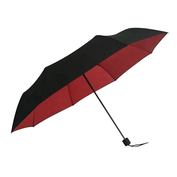 黒と赤の 3 折りたたみ伸縮二重層傘防雨とサンシェード