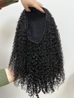 Perruques à bandeau bouclées crépues pour femmes noires, sans dentelle, perruque mi-cheveux bouclée ondulée avec cordon de serrage, à enfiler et à porter sans colle