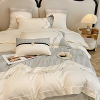 Housse de couette brodée, ensemble de draps en velours, housse de couette rayée, couvre-lit blanc pour hôtel, drap de lit en velours, draps blancs pour hôtel