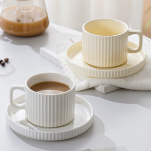Professional Factory Customised Porcelain <b>Tea</b> <b>Cup</b> Saucer Nordic Vertical Pattern High Aesthetic Value <b>Turkish</b> Europe - Product Image 3
