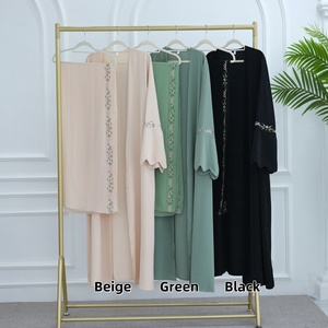 Loriya Top abaya các nhà sản xuất hồi giáo quần áo Dubai abaya và hijab thêu tay áo 2pcs Thiết lập mùa hè khiêm tốn mở abaya - Product Image 2