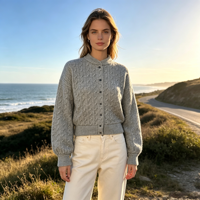 Rick Women Nouveaux Cardigans Chunky à Maille Torsadée Personnalisés OEM & ODM de Haute Qualité, Hauts en Tricot à Manches Longues, Modèles de Créateur