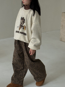 B11 <span class=keywords><strong>Pantaloni</strong></span> Larghi a Vita Elastica con Stampa Leopardata in <span class=keywords><strong>Velluto</strong></span> per Bambine Coreane, Autunno Inverno 2025, Casual e Versatili - Product Image 2