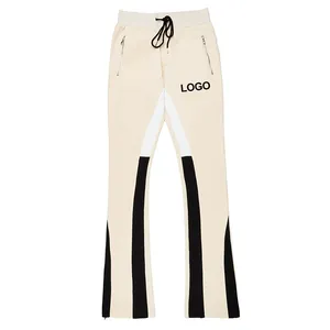 नए फैशन के कस्टम फ्लेयर स्वेटपैंट ट्राउजर 100% कॉटन कलर ब्लॉक पैचवर्क पुरुषों के स्टैक्ड फ्लेयर पैंट
