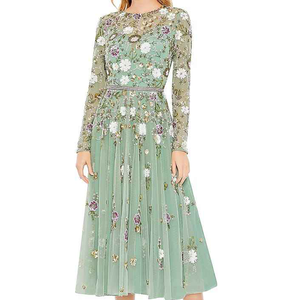 Abito stile impero in seta con perline a vita e paillettes a maniche lunghe con guaina formale abiti Casual <span class=keywords><strong>da</strong></span> sera ricami estivi - Product Image 1