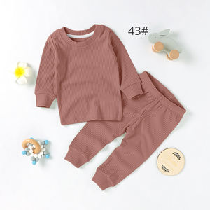 Toptan çocuk çocuk bebek giysileri Unisex düz sonbahar kış kollu bebek pijama seti - Product Image 6