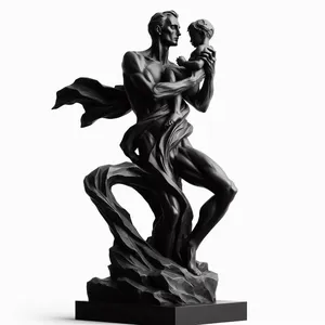 Estatueta preta de pai e filho para presente - Decoração de escultura de amor pai e filho para o dia dos pais, aniversário, casamento, Natal, presentes para o pai