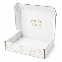 Boîte d'expédition en carton ondulé blanc avec logo personnalisé, impression florale dorée, emballage cadeau pour le commerce électronique, marque DTC