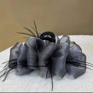 Elegant Black Fabric Feather Hair <b>Clip</b> 12cm Gripper for Women Daily Use - Product Image 1