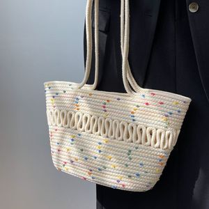 New style summer French <b>straw</b> woven shoulder <b>bag</b> with hollowed-out cotton yarn, large capacity, perfect for summer and beach - Product Image 3