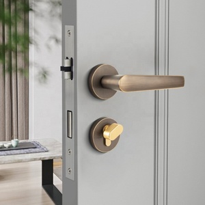 木製ドア用ホームゴールドブラックコーヒーアンティーク真鍮ドアハンドルロックセット - Product Image 2