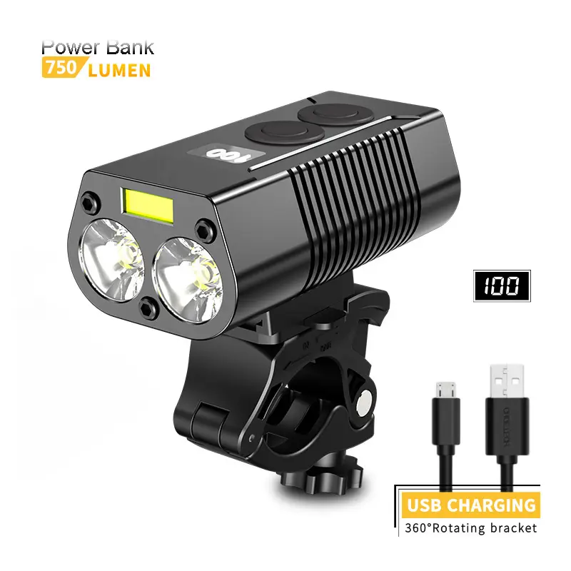 Multifunction Power Bank Function Bicycle Headlight With Digital Display Bicycle Light Rechargeable Outdoor LED Bike Light