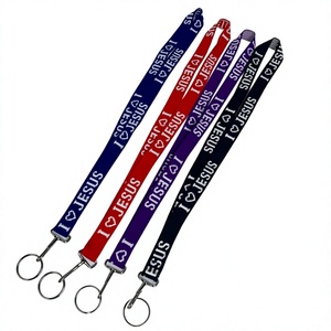 Lanière I Love Jesus avec porte-clés en métal, sangle réglable en polyester coloré pour badge d'identification ou clés - Product Image 1