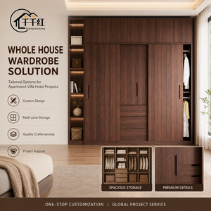 Armoire moderne avec portes coulissantes, étagères ouvertes, tiroirs et aménagement personnalisé pour chambre à coucher, appartement, villa, hôtel, projet - Product Image 4