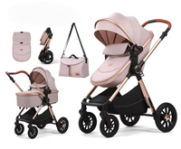 Poussette de luxe portable et pliable 3-en-1, chariot multifonction en tissu avec grand panier de rangement pour nouveau-né jusqu'à 3 ans