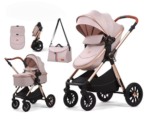 Poussette de luxe portable et pliable 3-en-1, chariot multifonction en tissu avec grand panier de rangement pour nouveau-né jusqu'à 3 ans - Product Image 2