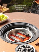 Table de thé ronde multifonctionnelle pour extérieur, double usage, avec chauffage au charbon et électrique, pour les fêtes de thé, les barbecues et les réunions en plein air.