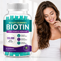 Gummies de croissance capillaire à la biotine avec collagène et kératine 255000 MCG Formule haute puissance Marque privée Vente en gros OEM ODM