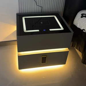 Mesita de Noche Inteligente de Madera Maciza, Sin Perforaciones, Colgante de Pared, con Carga Inalámbrica, Luz LED y Altavoz Bluetooth para <span class=keywords><strong>Dormitorio</strong></span> - Product Image 1
