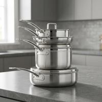 Ensemble de casseroles en acier inoxydable triple couche avec base à induction robuste, résistant à la chaleur, compatible lave-vaisselle, ustensiles de cuisine