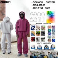Ensembles de jogging OEM personnalisés 2 pièces, sweats à capuche et pantalons de survêtement vierges 400 GSM, coupe ample et oversize pour hommes