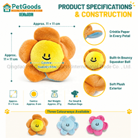 Jouet pour chien couineur Tournesol, balle rebondissante en TPR et peluche froissée, 11 cm, jouet interactif de dentition pour chiens de petite/moyenne taille, style coréen mignon