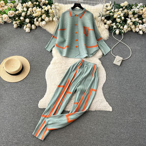 Abito di lusso con Design pieghevole da <span class=keywords><strong>donna</strong></span> primavera estate camicia larga + pantaloni appesi a vita alta - Product Image 1