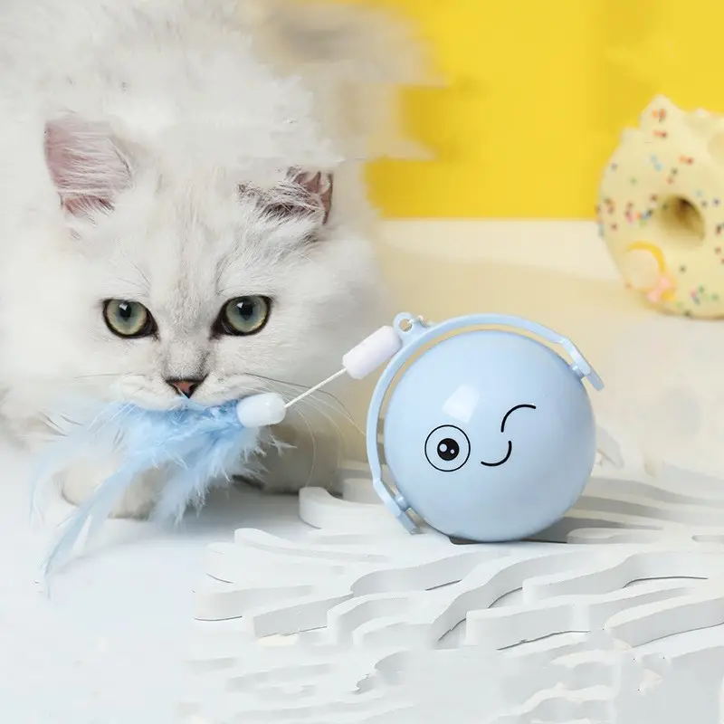 Creative Design Feather Pet Cat Electric Kitten Ball Toys Smart Rollinhg Bouncing Pet Cat Teasing Ball Toys