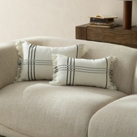 Housse de coussin lombaire à rayures tissées tons neutres style bohème avec franges, pour mariage, fête, décoration intérieure, promotion, lavable en machine