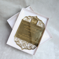 Cartes de menu en acrylique miroir doré de qualité supérieure avec boîte et texte gravé personnalisé