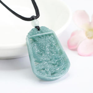 <span class=keywords><strong>Collier</strong></span> Dragon en jadéite verte véritable avec pendentif gravé avec nom personnalisé bijoux en alliage à breloque de l'année du zodiaque chinois - Product Image 3