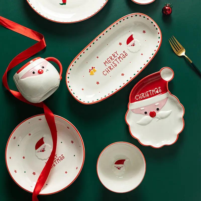 Groothandel Kerst Keramische Dinerborden Set Schotel Diner Bord Porseleinen Servies Keramisch Servies Sets Feest Modern