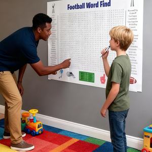 โปสเตอร์เกมค้นหาคำศัพท์ฟุตบอลซูเปอร์โบวล์ปี 2026 ขนาดใหญ่พิเศษ - เกมติดผนังขนาดยักษ์พร้อมคำศัพท์เกี่ยวกับกริดริออน 50 คำ เหมาะสำหรับงานปาร์ตี้ครอบครัว - Product Image 6